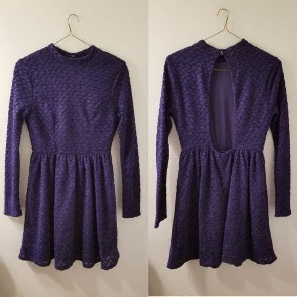 Altar’d State Navy Blue Metallic Chevron Dress - Picture 2 of 6